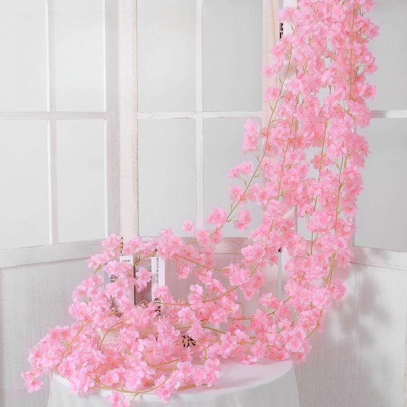 2Pcs Wedding Party Backdrop Diy Home Garden Decor 180Cm Artificial Cherry Blossom Garland Fake Flower Vine Wall Decoration