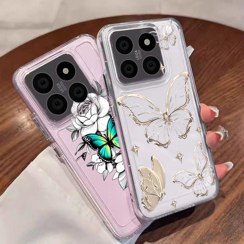 Golden Butterfly Pattern Case For Xiaomi Redmi Note 15 Pro 4G Funda Redmi Note 14 13 Pro 5G Clear TPU Silicone Soft Cover