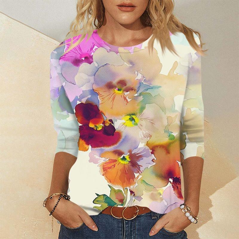 

Casual and fashionable loose printed T-shirt for women, casual round neck 6XL