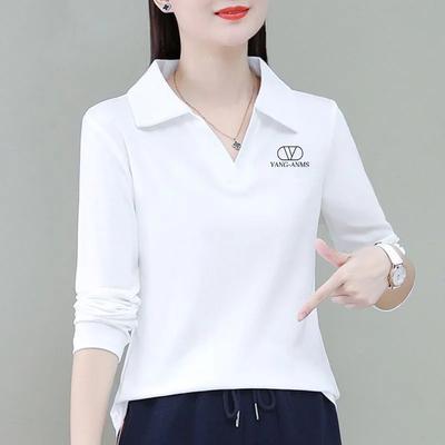 Jaro Podzim Nový rok Límeček Polo Matka Dlouhý rukáv Základní tričko Topy Jednobarevné Klopový T-shirt Dámské spodní prádlo