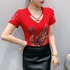 Summer Chic Women Clothes T-shirt Sexy Hollow Out Cartoon Swan Hot Diamonds Tops High Quality Female Luxury Slim Stretch Tees