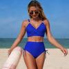 2026 New European and American Split Swimsuit Women's Solid Color Sports High Waist Explosion Bikini Spot