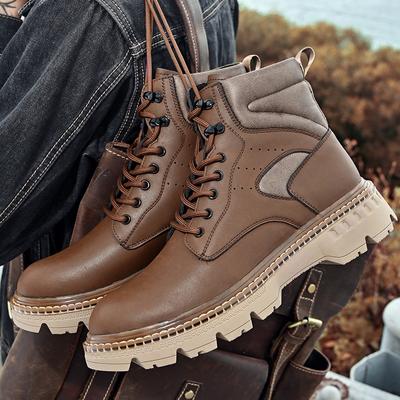 Men Boots Leather Lace Up  Boots Autumn Ankle Men's Shoes Mens Platform Non Slip Outdoor Tooling Shoe Motorcycle Boots