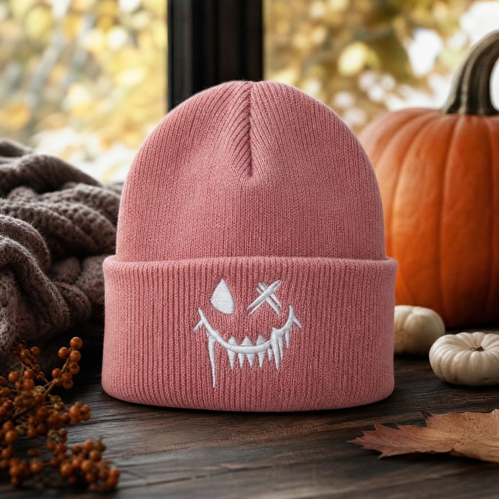 Halloween Embroidered Pumpkin Knit - Funny Novelty Winter Hat for Men and Women