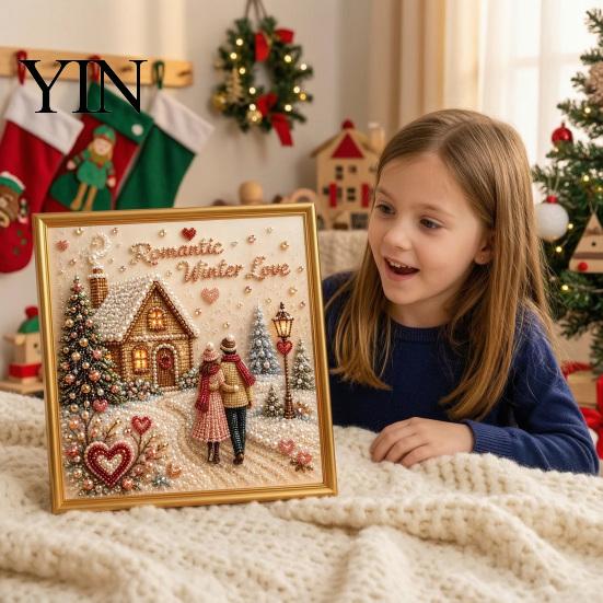 Unique DIY Christmas Decor Faux Pearl Art Kit, Winter Scene Painting Artistic Bead Kits 3D Sparkling Animal Wall Craft Kit for Adults, Holiday