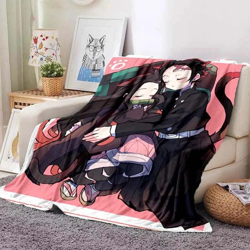 Kamado Nezuko Flannel Demon Slayer Blanket Washable Sofa Cover Hiking Picnic Fashionable Leisure Napping Throw Blankets