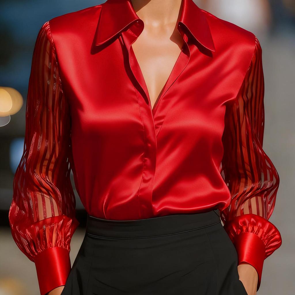 Women's Autumn Solid Color Satin Long Sleeve Shirt