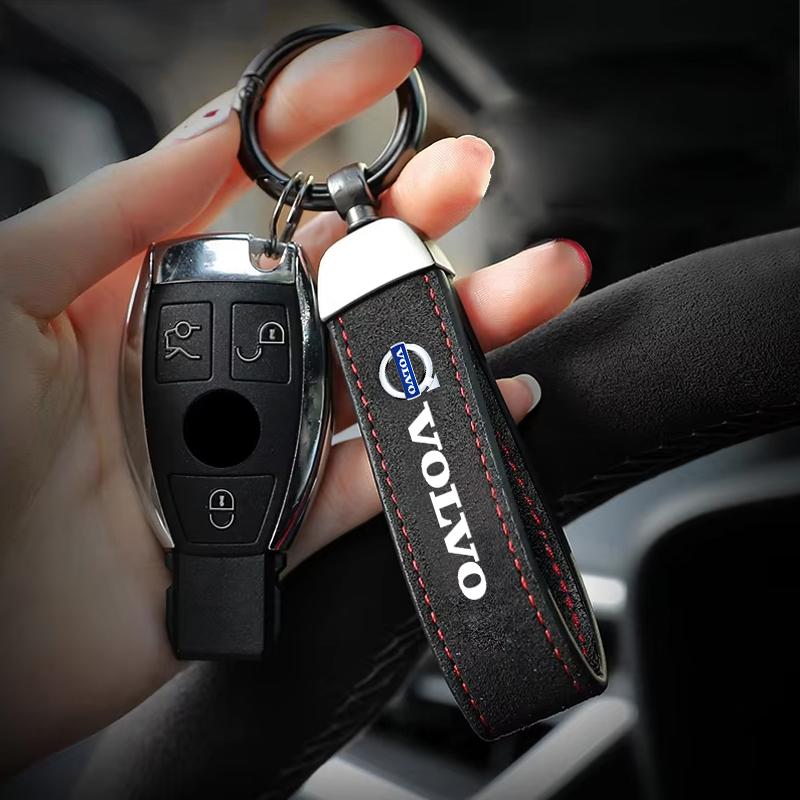 AAAZL1 Car Wheel Tire Valve Stems Cap Auto Badge Keychain Suede Keyring For Volvo XC90 V90 V60 XC60 V40 EC40 EX40 S80 S60 S90 C40 XC40
