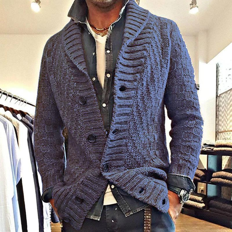 2025 Autumn/Winter Men's Retro Lapel Knit Cardigan - European and American Style