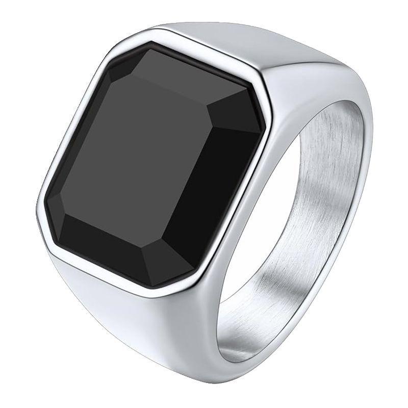 

Men s 304 Titanium Steel Ring with Inlaid Imitation Gem Size 8 серебряный