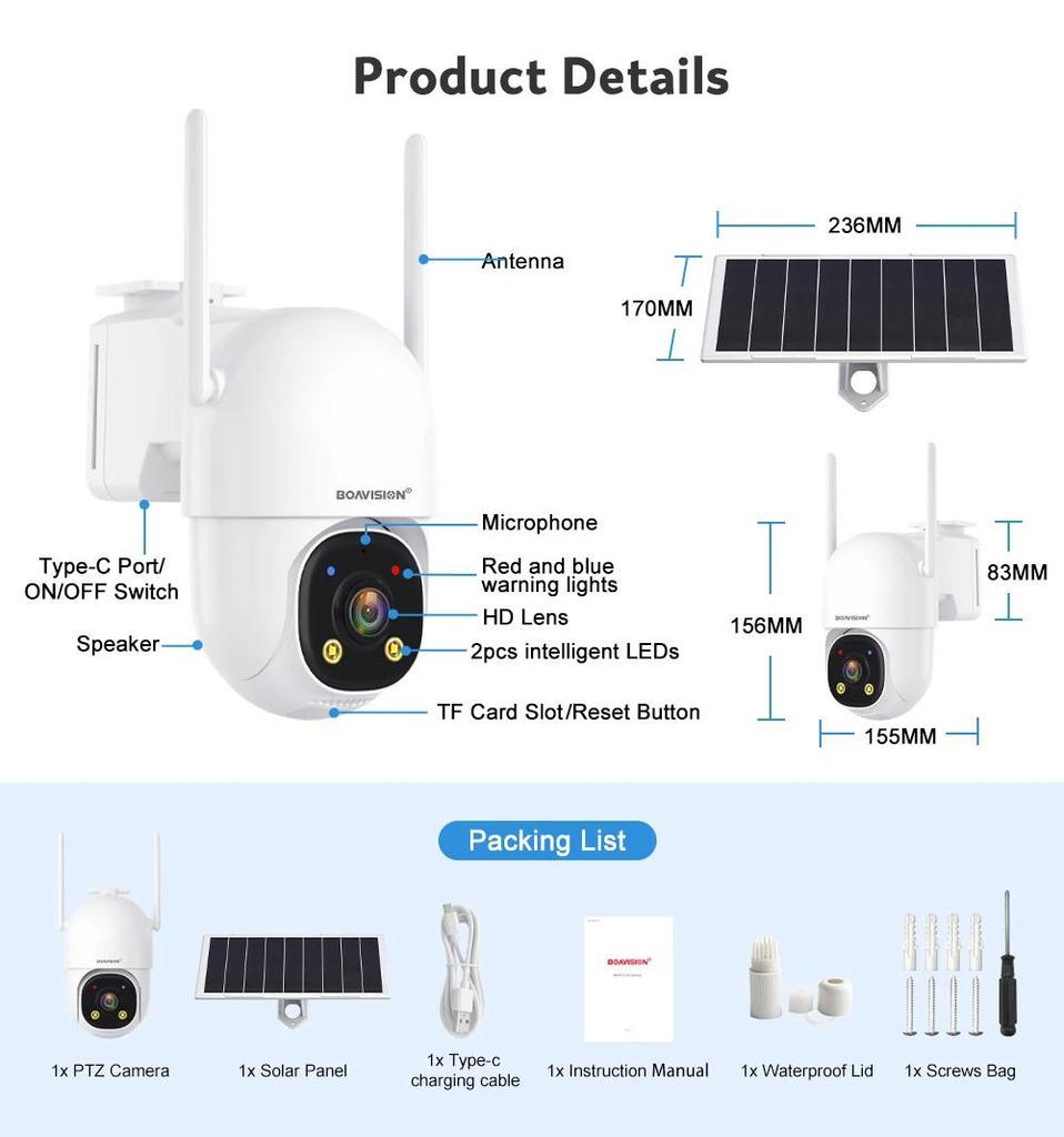 CamHiPro Solar-Powered PTZ Dome Camera: Low-Energy European & American Version