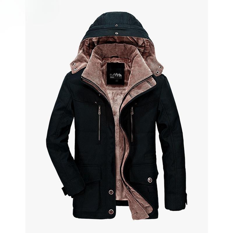 Winter Men's Mid-length Cotton Coats with Velvet and Thickening for Middle-aged and Elderly People