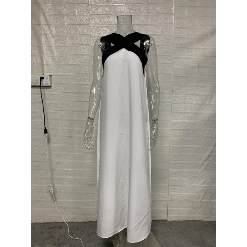 Summer Sleeveless Loose Casual Long Dress New Big Size Women A-line Cross Party Patchwork Dress Sweet Streetwear Sexy Clothing