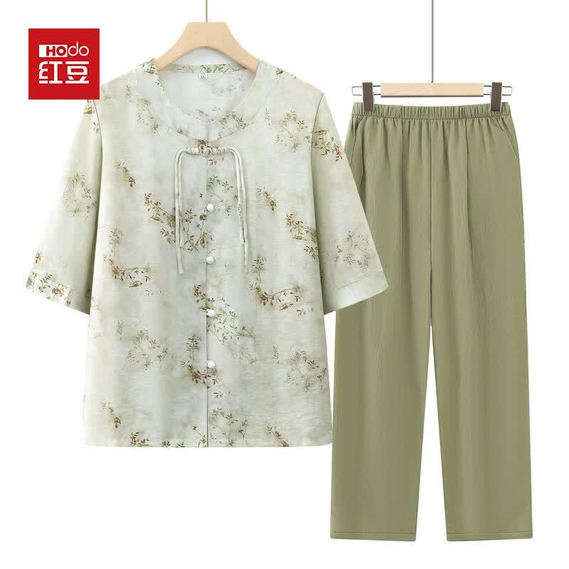 Hodo Women s New Chinese Style Floral Two-Piece Set XL