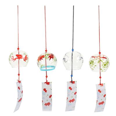 VANZACK Glass Wind Chimes 4-Piece Set Lightweight Hanging Style Japanese Design Goldfish Balcony Garden Chime 15.7 Inches