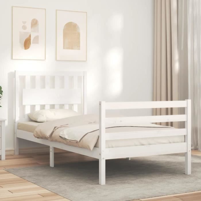 VidaXL Bed Frame with Headboard White Simple Solid Wood 3194277