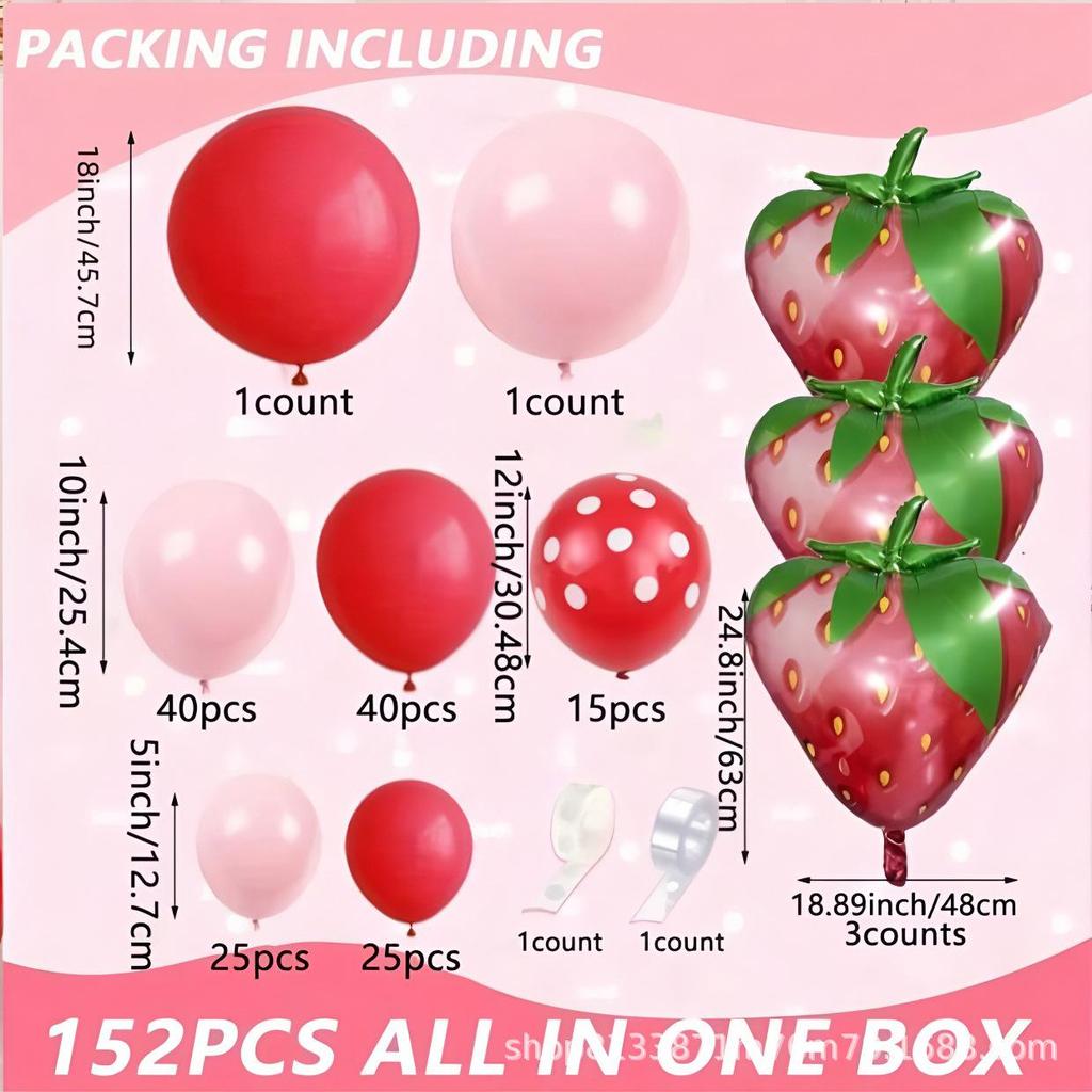 Strawberry Balloon Arch Set for Kids' Birthday Party Decoration