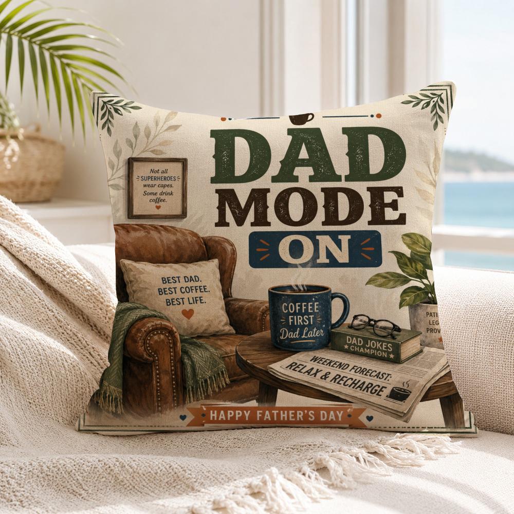 Fathers Day Dad Cushion Cover Natural Breathable Durable Linen Printed Decor Pillow Case Sofa Bedroom
