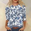 Women's Fashion Casual Round Neck 3/4 Sleeve Loose Printed T-Shirt Ladies Top
