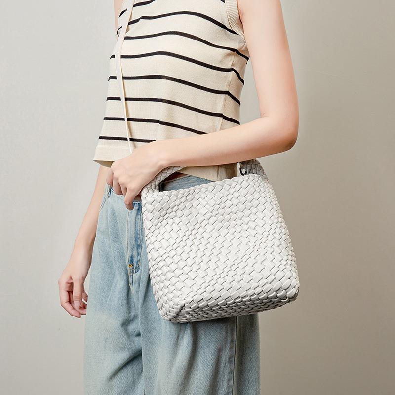 Nischen-Webtasche Sommer einfarbig Gemüsekorb tragbare Mutter-Kind-Tasche lässige Retro-Umhängetasche