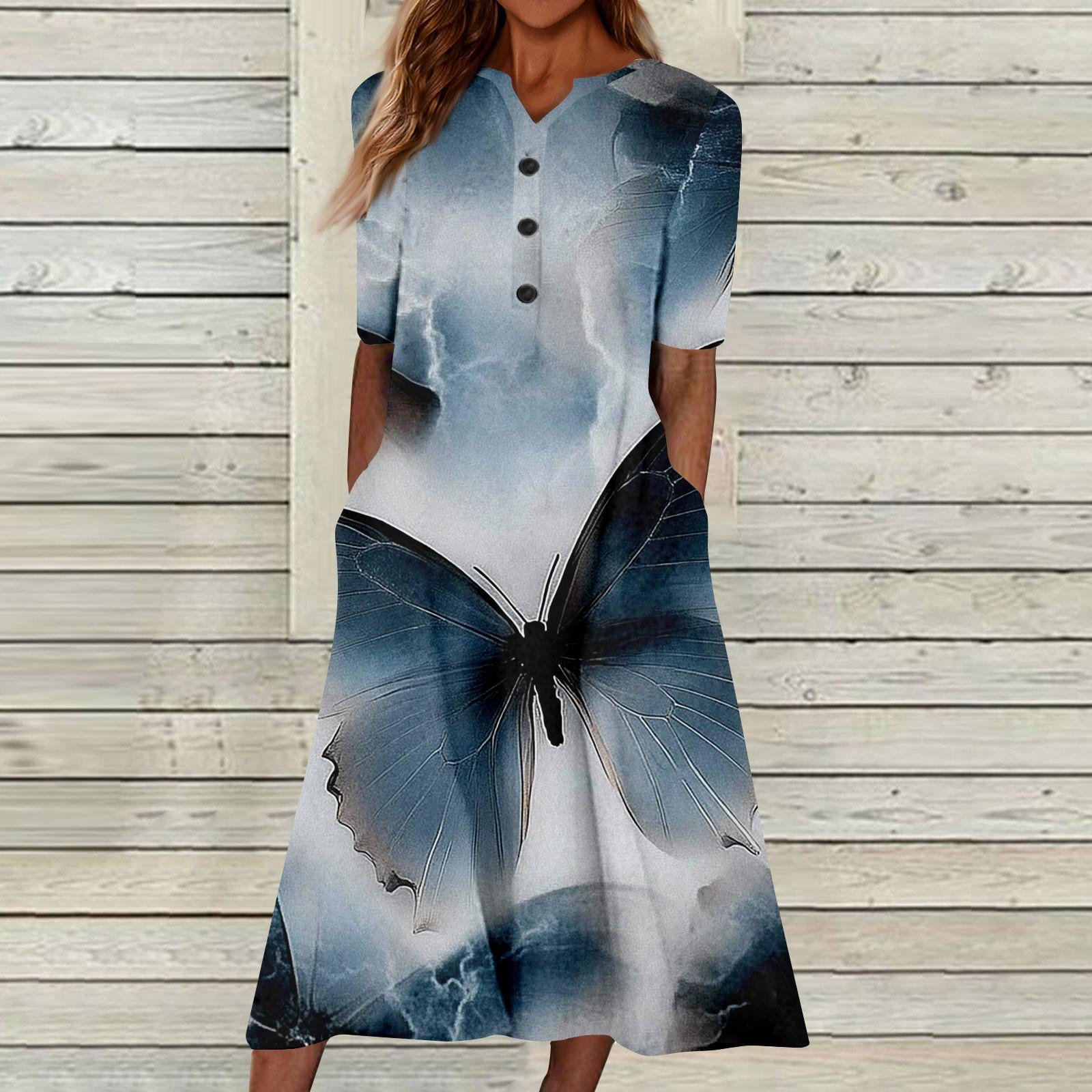 

Женский летний повседневный цветочный (Градиент) Платье с коротким рукавом с принтом XL