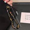 Cute Black Gold Crystal Beaded Phone Chain Women Fashion Luxury Phone Lanyard Kawaii Wrist Hanging Rope Gifts