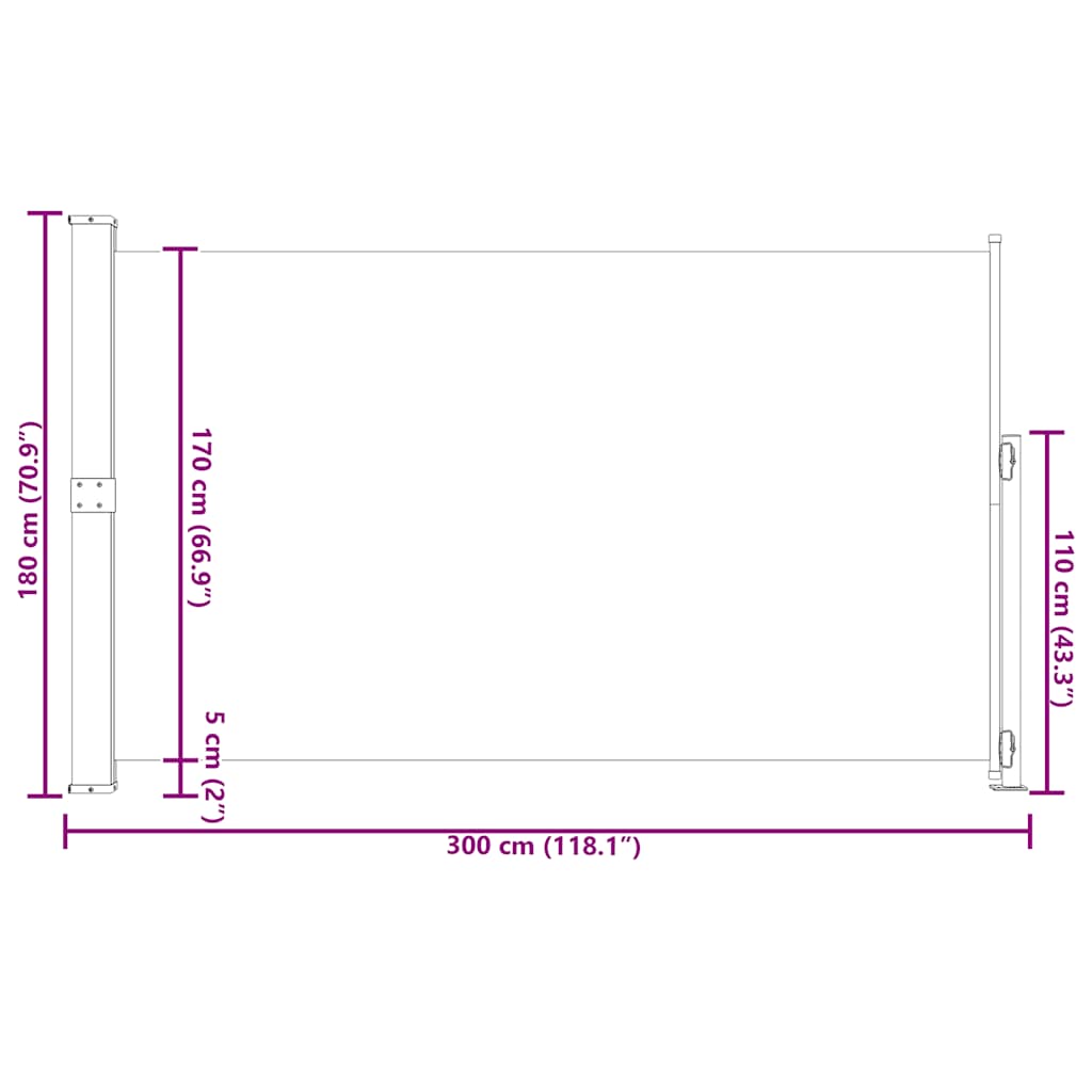 Side Awning Retractable 180 x 300 cm Cream