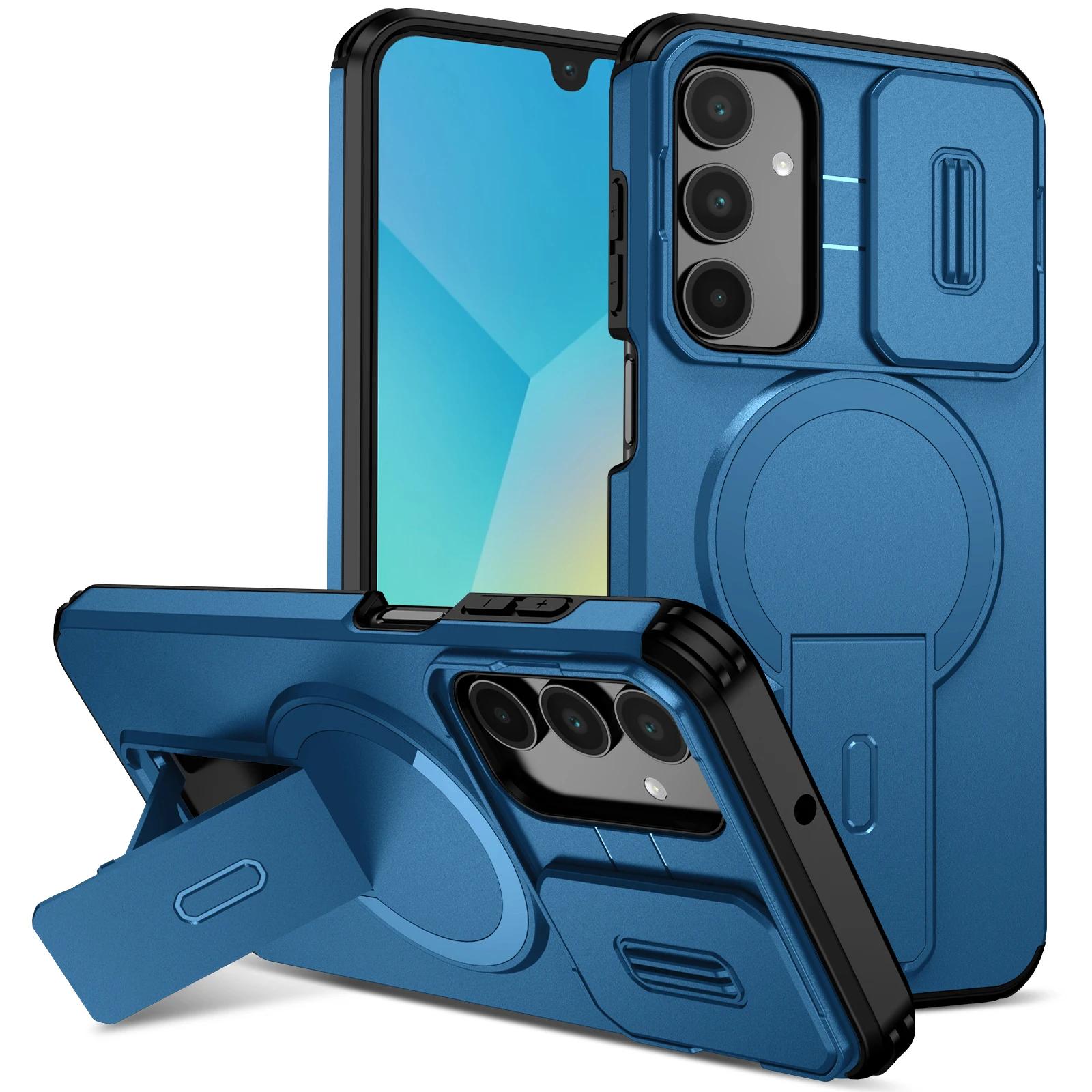 

Чехол-подставка для Samsung Galaxy A17 5G A16 A26 A36 A56 Противоударная крышка с защитой объектива-слайдера для Samsung A17 Galaxy A26 5G синий