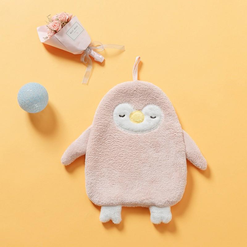 Cute Penguin Hanging Towel Coral Fleece Hand Drying Kitchen Bathroom Decorative Washable Microfiber