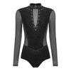 Dame Gymnastikk Kunstløp Drakter Langermet Gjennomsiktig Mesh Glitrende Rhinestone Bodysuit