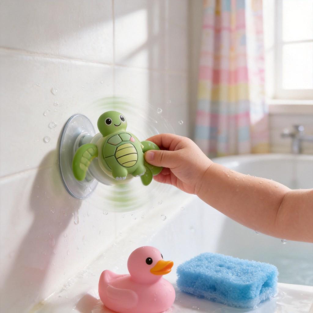 Baby Sucking Toy With Suction Cup Flower Spinner For Bath Water Play And Hand Eye Development