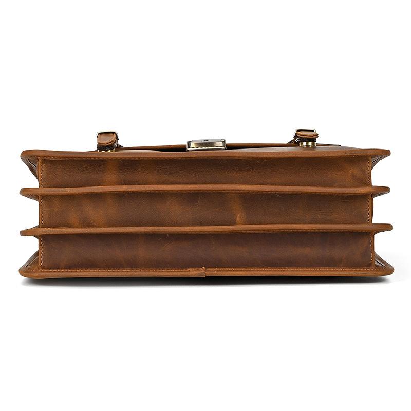 Retro British Style Briefcase, Genuine Leather Exquisite Business Men'S Bag, Crazy Horse Leather Handbag, Cowhide Commuter Computer Bag