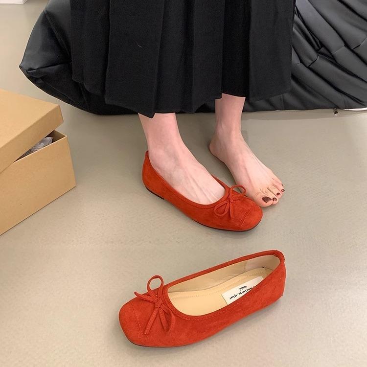 Ziyan suede mint green bow flat-soled single shoes, new round head soft sole shallow mouth grandma shoes in autumn 2025