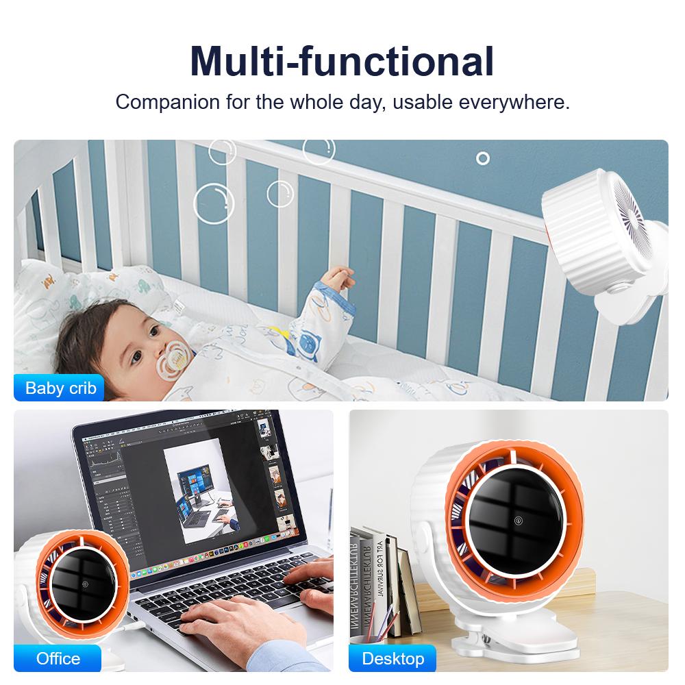 Strong Air Flow Cooling Fan Small Desktop Fan With Clip Office Fan Super Silent USB Charging Outdoor with 4-speed Strong Air Flow
