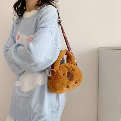 Mochila de pelúcia Kawaii Capybara para mulheres, versátil, desenho animado, engraçada, bolsa transversal Capibala, bolsa tote de grande capacidade