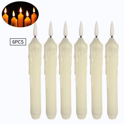 6 Pcs LED Taper Candles with 3D Flickering Flame - Battery Operated Flameless Candles for Weddings, Christmas, Halloween