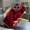 Scarlet Red Rose Flower Pattern Case For iPhone 17 Pro Max Coque iPhone 16 15 14 13 Pro Max 11 Clear TPU Silicone Soft Cover