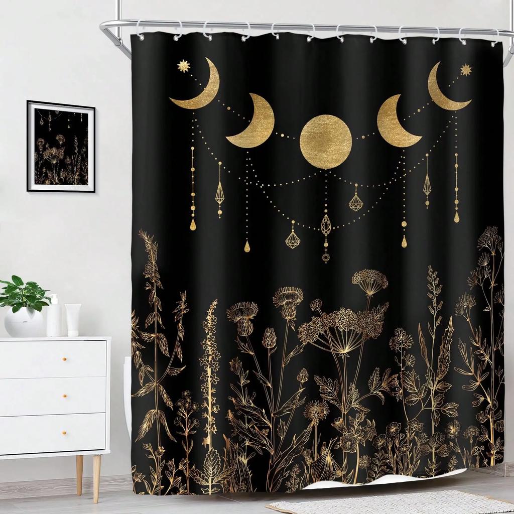 Elegant Moon & Stars Shower Curtain: Embrace the Mystical Design, Soft Fabric, and Celestial Vibes for Your Dreamy Bathroom