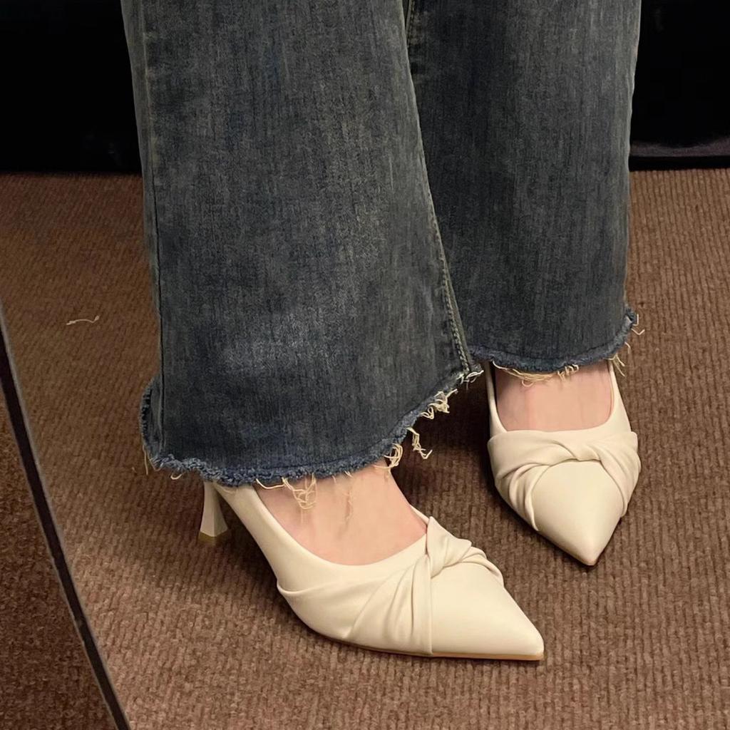 French evening breeze temperament commuter high heels new soft leather pointed tip shallow mouth not tired feet do not grind feet work shoes