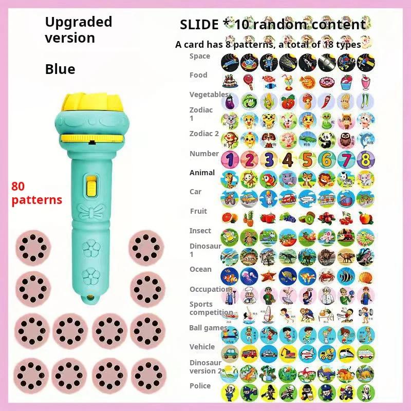 80 Patterns Illuminated Projection Led Flashlight Baby Puzzle Teaching Cognition Early Knowledge Animal Pattern Bedtime Story