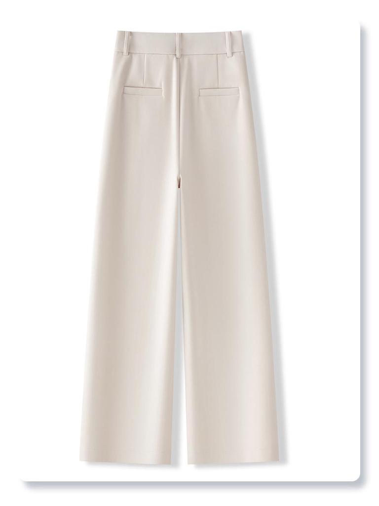 Ankola Women's 2024 Red Tweed High-Waisted Slimming Pants - Autumn/Winter Style, Eight-Point Wide-Leg Design