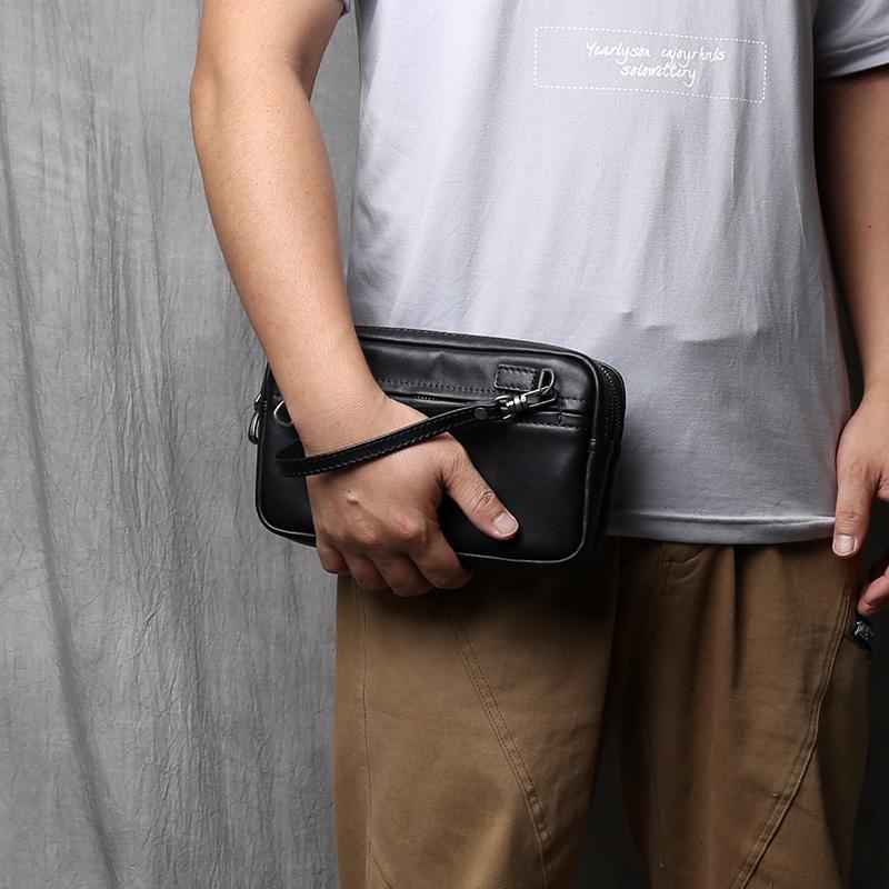 NZPJ Sac à main en cuir pour homme Cuir de vachette naturel original Sac pour téléphone portable Portefeuille long décontracté Sac à pince d'affaires Sac pour carte d'identité Carte bancaire