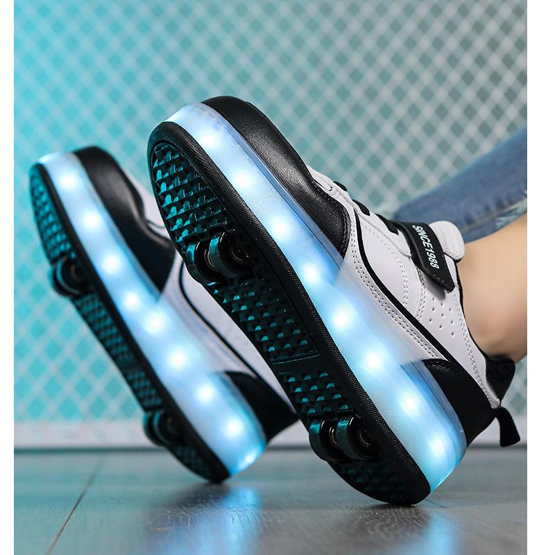 Rechargeable Double-Wheel Roller Skates with Flashing Lights for Kids