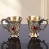 European Vintage Wine Glasses,Carved Mini Spirit Vodka Cup,Bronze Alloy Portable Spirits Goblet,Wedding Decoration, 30ml,1pcs