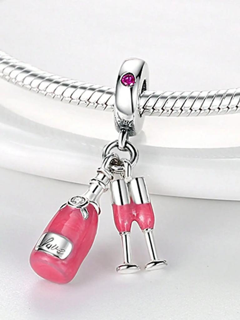 Copper Colors Charms Plata Red Wine Beer Champagne Beads Charm Pendant For Original Bracelet For Women Diy Jewelry Love Gift