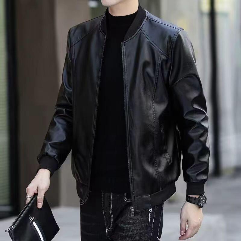 2026 spring and winter men's young and middle-aged baseball collar men's leather jacket jacket piled and thickened