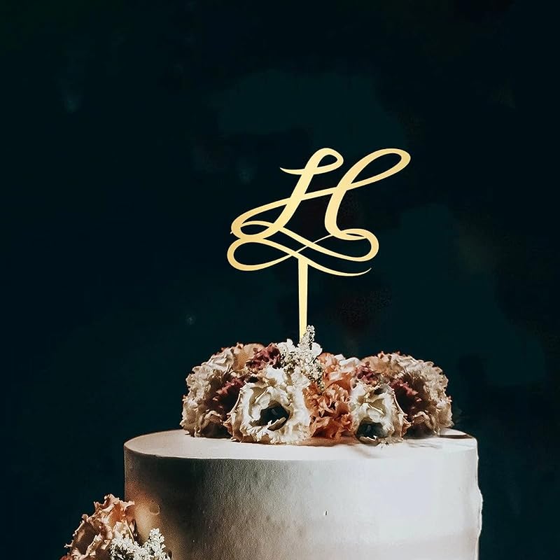 Initial Letter K Cake Topper Monogram Acrylic Cupcake Topper Funny Cake Accessories for Wedding Anniversary Birthday Party Decoration Mirror Gold