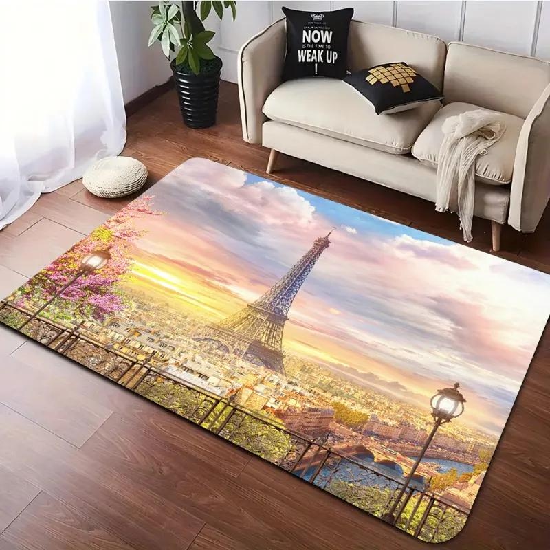 Eiffel Tower Paris Rug for Living Room Area Rug Watercolor Frech Style City of Love Couple Bedroom Doormat Women Non-Slip Carpet