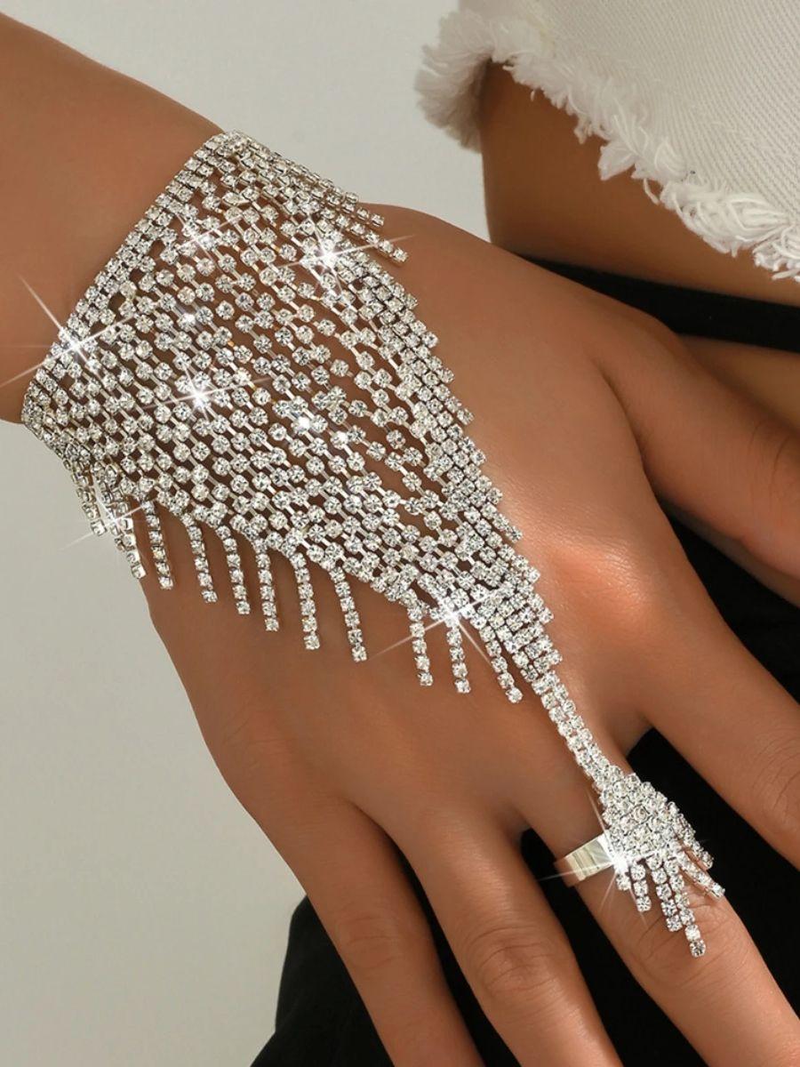 

1 шт. модный сверкающий браслет на палец с кисточкой из стразов, дизайн в стиле легкой роскоши для женских аксессуаров