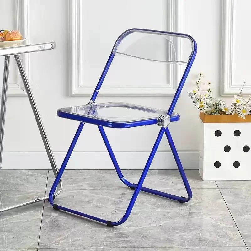 Transparent Chair Acrylic Fashion Chair Modern Milk Tea Dining Chair Stool Folding Restaurant  Balcony Furniture